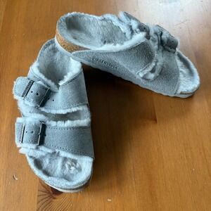 Birkenstock Arizona Shearling‎ Sandal Gray EU 36 Girls 4 US Women 5 Furry Fuzzy